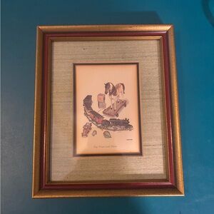 Vintage Framed Toy Train and Horse Print